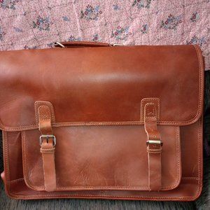 Leather briefcase computer bag 18x14x4 inches